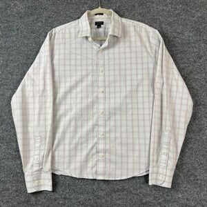 J.Crew Mens Performance Slim Fit Shirt Large White Pink Plaid Long Sleeve Button